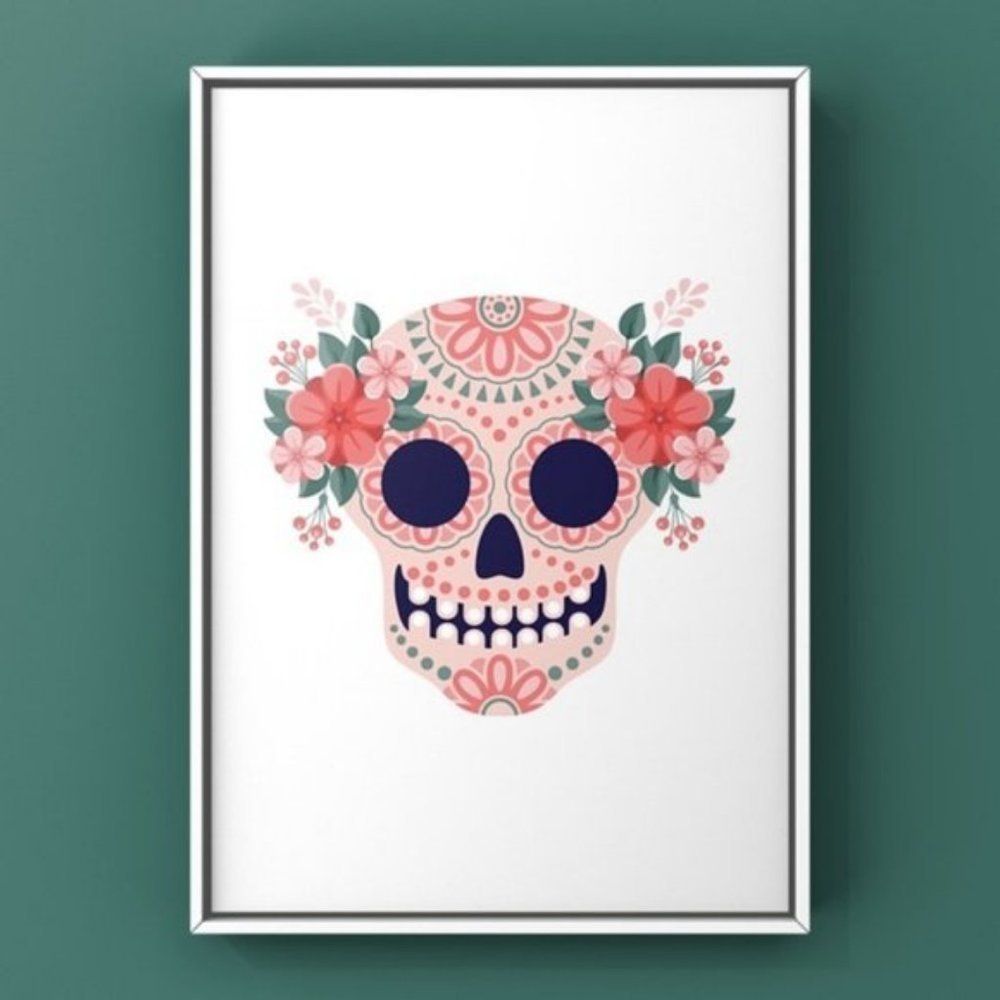 Modern funky skull & flower illustration art print